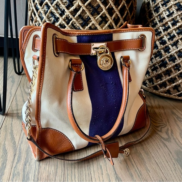 Michael Kors Handbags - Michael Kors Cream and Navy Tote Bag